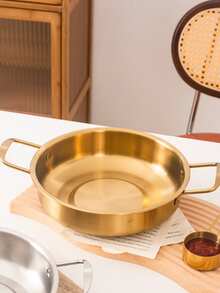 1pc 18cm/20cm/22cm/24cm Stainless Steel Golden Soup Pot Korean  Stew & Seafood Hot Pot Hong Kong Style Flat Alcohol Stove Pot Commercial Snack Fried Chicken Pan Instant Noodle Pot Mixed Rice Bowl - Gold - View 5