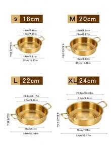 1pc 18cm/20cm/22cm/24cm Stainless Steel Golden Soup Pot Korean  Stew & Seafood Hot Pot Hong Kong Style Flat Alcohol Stove Pot Commercial Snack Fried Chicken Pan Instant Noodle Pot Mixed Rice Bowl - Gold - View 2