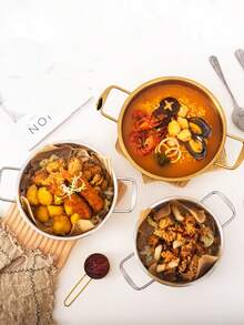 1pc 18cm/20cm/22cm/24cm Stainless Steel Golden Soup Pot Korean  Stew & Seafood Hot Pot Hong Kong Style Flat Alcohol Stove Pot Commercial Snack Fried Chicken Pan Instant Noodle Pot Mixed Rice Bowl - Gold - View 4