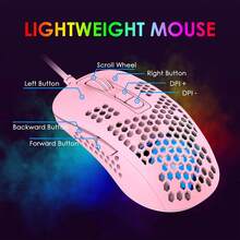 FREEWOLF X MAMBASNAKE 383 Ultralight Wired Gaming Mouse, Lightweight Honeycomb Shell, 4 RGB Breathing Backlit Mice, 4 Adjustable DPI 2400, USB Optical Computer Mice Compatible With Win10/PS4//Air/ - Pink - View 3