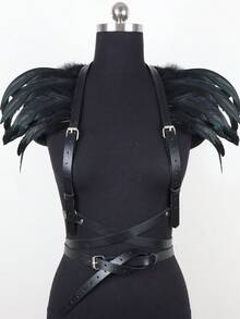 1pc Black Feather Shawl Steampunk Feather Epaulettes With Harness Belt Perfect For Dressing Up In Parties  Vampire Cosplay Props Halloween - Black - View 9