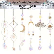 Sun Catchers,6Pieces Colorful Crystals Suncatcher Hanging For Window Crystal Ball Prism Rainbow Maker Pendants For Garden Christmas Tree Wedding Party Patio Backyard Car Home Indoor Outdoor Decoration - 6 Pieces Golden Lotus Ginkgo - View 2