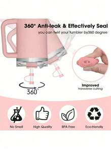 3/6 件防溢杯塞套装 - 硅胶杯塞，带 1 个吸管盖、1 个圆形防漏塞和 1 个方形防溢塞 - 适合 30 盎司/40 盎司玻璃杯 - 防尘配件，饮用无杂乱 - 粉色 - 查看 3