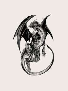 1pc Black Classic Mythical Flying Dragon Pattern Large Body Temporary Tattoo Sticker For Arms/Chest/Belly/Back - Black - View 3