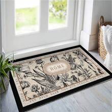 DAJIANG 1 Stück Badezimmerteppich, Fußmatte, Türmatte aus Seiden-Kreismaterial mit PVC, Topfpflanzenmuster, frischer Stil, rutschfest, fleckabweisend, leicht zu reinigen, blockiert die Tür nicht, geeignet für Restaurant, Außenbereich, Eingang, Heimdekoration, Badezimmerzubehör, Rückkehr zur Schule, Eingangsdekoration