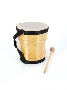 加厚羊皮手鼓，帶鼓槌打擊樂器，持久耐用且聲音高亢，適用於打擊乐器如邦戈鼓和康加鼓，天然木質鼓體和光滑表面磨光 - 米色 - 查看 1