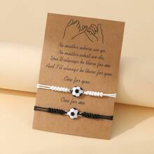 Conjunto de 2 Brazaletes de pareja de amistad para hombres tejidos de fútbol con gota de aceite personalizada y deportiva de aleación