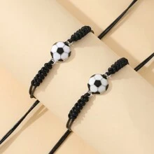 Conjunto de 2 Brazaletes de pareja de amistad para hombres tejidos de fútbol con gota de aceite personalizada y deportiva de aleación