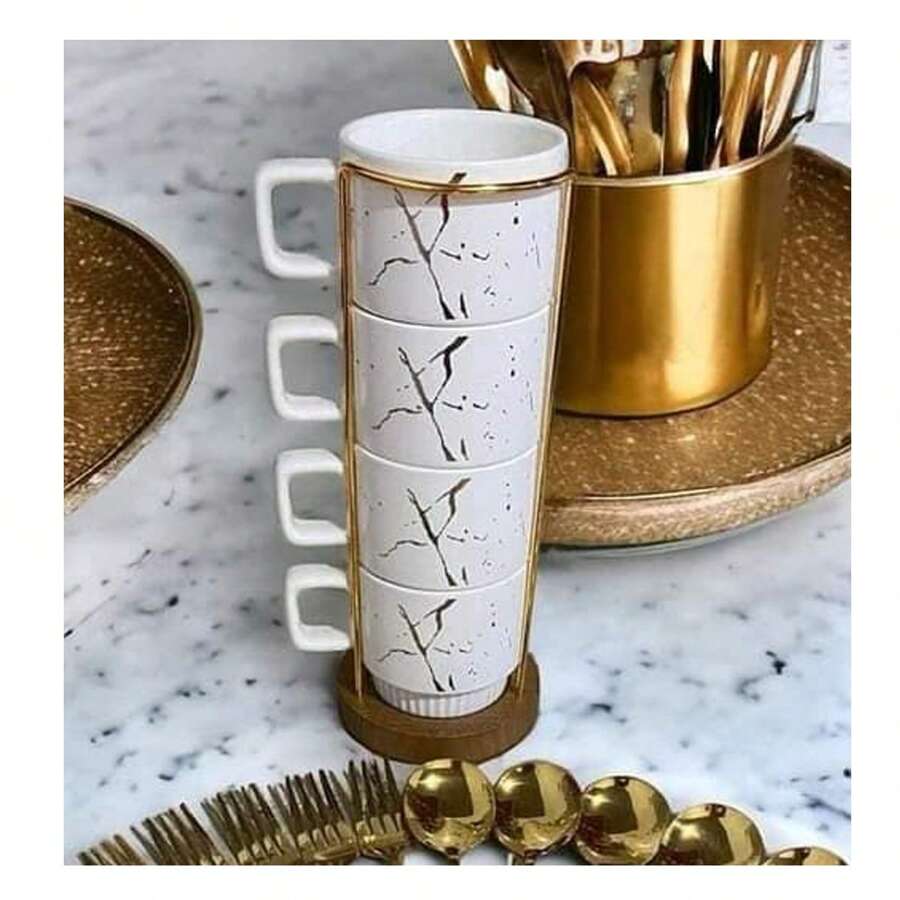 Stanhome Set De 4 Tazas Tintes Doradas Con Rack - Dorado - Ver 1