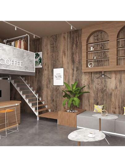 Roll Of 10m Grijs Wood Grain Self Adhesive Wallpaper Bruin DIY Waterproof Oil Proof Stickers Kitchen Easy To Take Care Removable Contact Paper Cabinets Tafel Tops Cabinet Doors Furniture Renovation Bedroom Living Room view 5