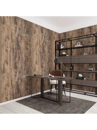 Roll Of 10m Grijs Wood Grain Self Adhesive Wallpaper Bruin DIY Waterproof Oil Proof Stickers Kitchen Easy To Take Care Removable Contact Paper Cabinets Tafel Tops Cabinet Doors Furniture Renovation Bedroom Living Room view 3