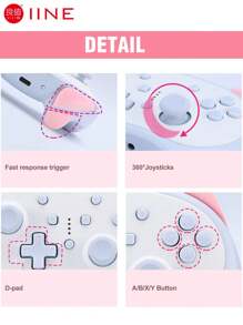 IINE Switch Controller Cartoon Kitten Design PC Wireless Gamepad,Compatible With NS Switch/Switch Lite/Switch OLED,For Windows PC Steam By Cable,Gaming Console Control Joysticks,Turbo Fuction Auto-Fire Function Vibration Wake Up Funct 6-Axis Somatosensory,300mAh Battery Capacity 2h To Fully Charging, With Headset Jack,Blue L415 - Blue - View 11