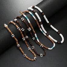 Conjunto de 4 piezas de collar de estilo bohemio de playa con conchas de coco y mar, adecuado para uso diario de hombres