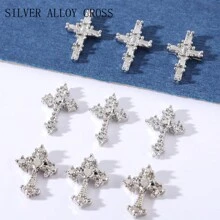 60pcs Classic European And American Style Luxury Metal Cross Pendants + 3 Styles Of Silver Y2K Vintage Style Cross Nail Jewelry For Dark Gothic Fake Nails Decor Set DIY Nail Charms Nail Gems Nail Supplies Punk Nail Art