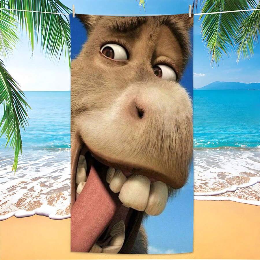 1pc Donkey Printed Oversized Beach Towel, Lightweight Windproof Quick-Drying Towel - Redwood - View 1
