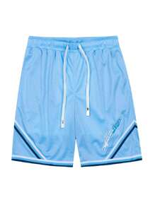 veidoorn Veidoorn 1pc Sports Shorts, Boyfriend Style Men Boyfriend Style Men Casual Breathable Drawstring Blue Shorts For Summer Running, Basketball, Activities, Fitness, Beach Drawstring Shorts