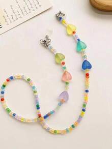 1入組糖果色心形口罩眼鏡帽鏈，歐美韓風格， 防丟失鏈 - A - 查看 2