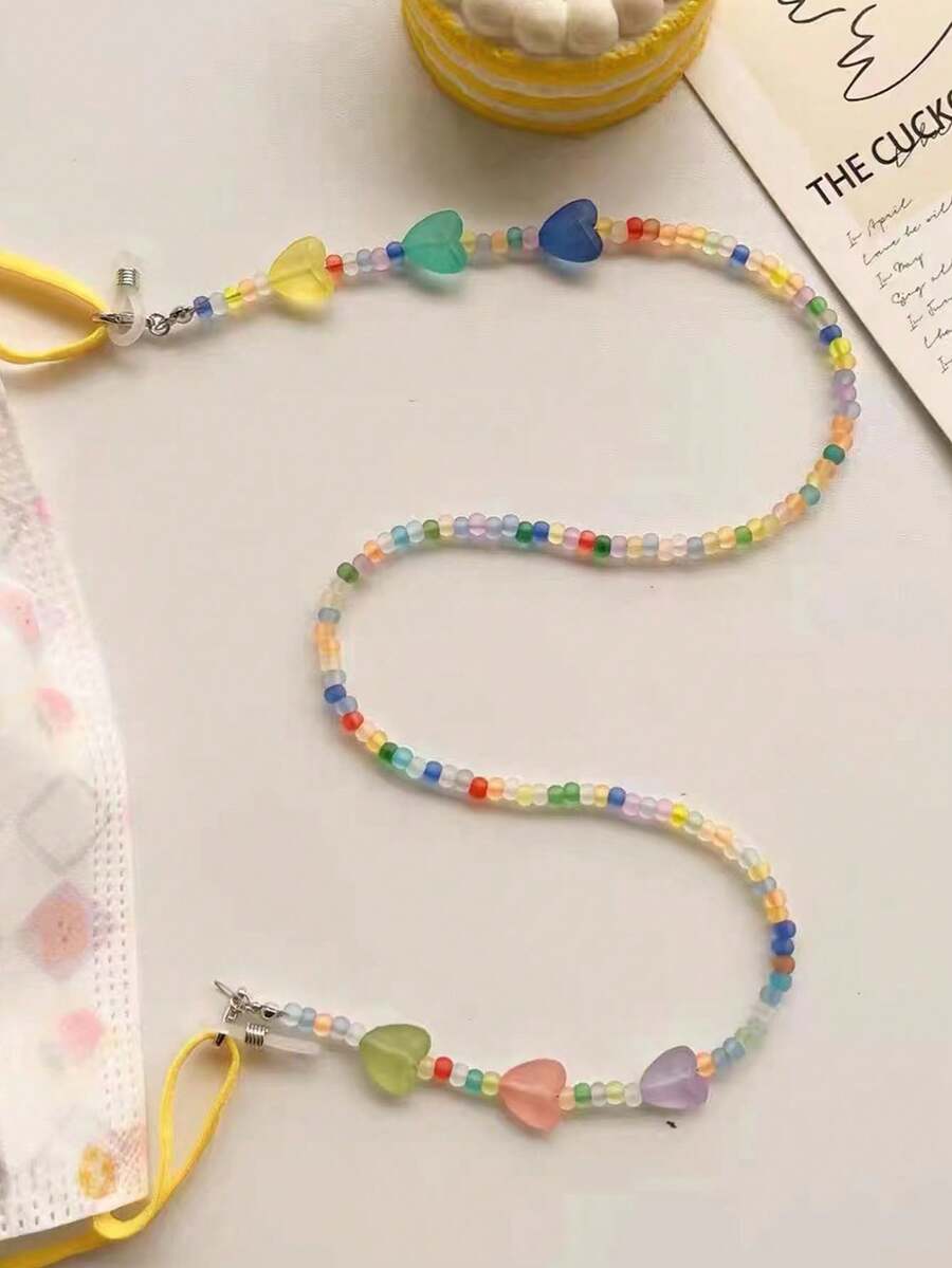 1入組糖果色心形口罩眼鏡帽鏈，歐美韓風格， 防丟失鏈 - A - 查看 1