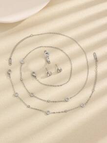 5 件套奢华钛钢罗马数字水钻手链、项链、戒指、耳环首饰套装，独特设计，适合女士 - 金色 - 查看 7