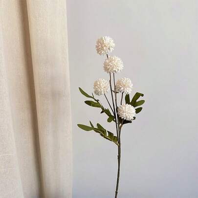 Flor simulada de diente de león de 1 pieza / Flores y follaje simulados / Decoración de fiesta de cumpleaños y bodas / Adorno de bola de crisantemo / Decoración floral para el hogar y la sala de estar