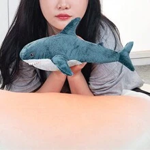 1pc Blue Lifelike Plush Shark Toy, Home Decor, Birthday Gift - Blue - View 3