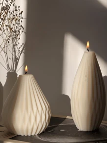 1 件 DIY 蜡烛硅胶模具梨形线条和条纹蜡烛硅胶模具几何肥皂硅胶模具手工工艺粘土模具 - 白色 - 查看 1