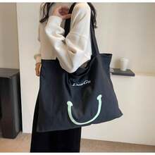 bolso tote de simple gran capacidad casual de lona - Negro - Ver 1