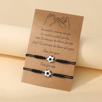 Conjunto de 2 Brazaletes de pareja de amistad para hombres tejidos de fútbol con gota de aceite personalizada y deportiva de aleación