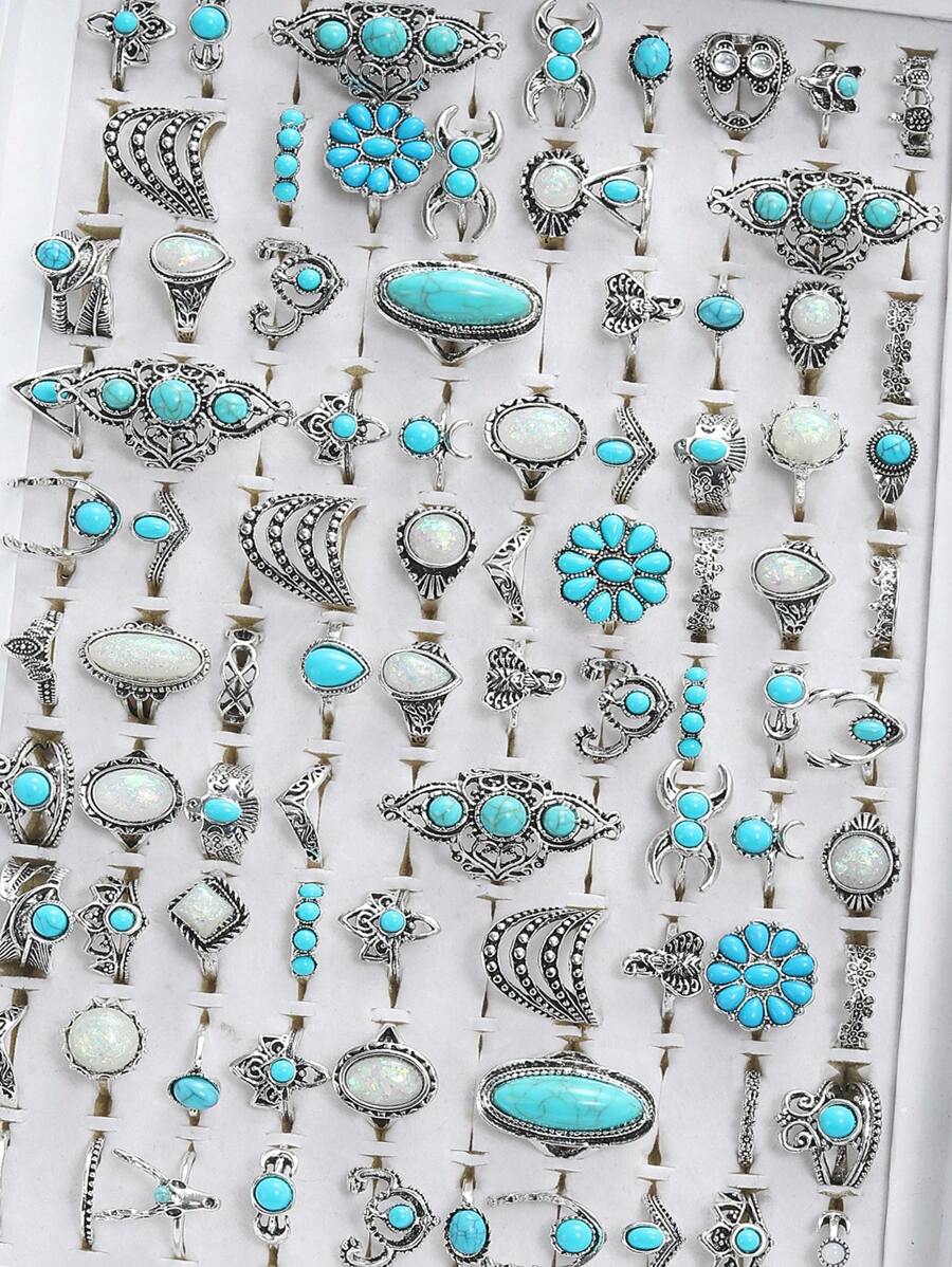 20 cái Kết hợp Thanh lịch Boho Duy nhất Nhẫn : Màu ngọc lam , Hoa Và Chim ưng Thiết kế - Đa chức năng Và Phong cách Vintage , Thích hợp Đối với Tất cả các mùa Và Dịp ( Không có Hộp ) - Nhiều màu - Xem 1