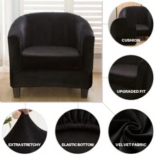 2Pcs/Set Stretch Tub Chair Covers Club Velvet Armchair Slipcovers For Dining Home Living Room Club Bar Chair Slipcovers - Black - View 3