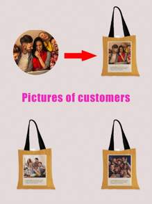 1 件定制帆布包，独特设计（照片、风景、插图），可折叠，大容量，轻便，时尚，个性化手提包，单肩包，休闲购物袋，伴娘礼物店返校 - 彩色 - 查看 3