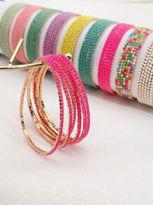 6pcs/Set Acrylic Rhinestone Candy-Colored Women Elastic Bracelets, Fashion Accessory For Party, Holiday, Spring