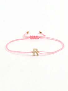 1 pièce Mode Micro-incrusté Cuivre A-Z, Nom de famille 26 initiales en anglais L'édition manuelle peut être ajustée à volonté La corde à la main Sweet Little Clear Creative Fille Quotidien Porter Anglais Initiales Bracelet Couleur de corde à la main correspondance aléatoire