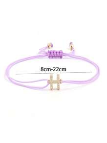1 pièce Mode Micro-incrusté Cuivre A-Z, Nom de famille 26 initiales en anglais L'édition manuelle peut être ajustée à volonté La corde à la main Sweet Little Clear Creative Fille Quotidien Porter Anglais Initiales Bracelet Couleur de corde à la main correspondance aléatoire