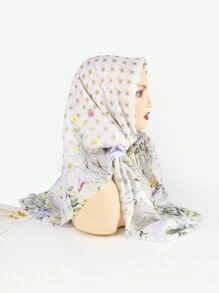 1 Stück Frühlings-/Sommer-bedrucktes, mehrfarbiges, florales Muster 110cm Quadrat Schal Hijab Bandana Haarband Winter Herbst für Frauen Abaya Verschleierte Kleidung