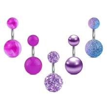 CIZME 5pcs Short Belly Button Rings 6mm Bar Length Stainless Steel 14G Small Belly Rings Navel Piercing Jewelry With Synthetic Opal Zirconia Body Jewelry - Simple Style - View 15