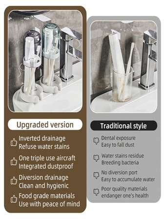 1 st. tre-i-ett multifunktionell tandborsthållare med delade fack, dammtät, dränering och förhindrar vattenmättnad Heminredning Badrumsinredning Höstdekor Tillbaka till skolan