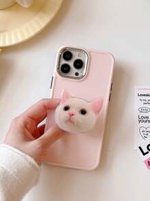 Ins實色手機殼，適用於iPhone 15 11 14 13 12 Pro Xs Max XR X 7 8 6 Plus SE 2020，帶貓咪支架，奢華金屬相機框手機殼，防震保護背殼 - 白色 - 查看 7