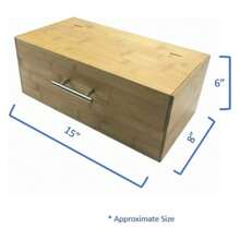 Natural Bamboo Wood Storage Box | Large Bread Box | Kitchen Countertop Organizer | Hinged Lid With Handle - Multicolor - View 3