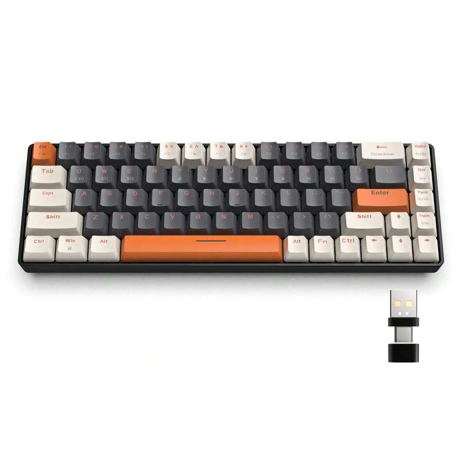 ATTACK SHARK * MAGIC-REFINER 60% Wireless Mechanical Keyboard, Bluetooth 5.0/2.4GHz, Dual-Mode Receiver, 68-Key Ergonomic Gaming Keyboard With Hot-Swappable Switches, For PC - Milkshake & Red Switch - View 1