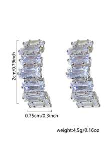 Nooxian 1對精美方晶鋯石裝飾耳釘適合女士日常裝飾 - 銀色 - 查看 4