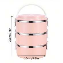 Hộp cơm trưa Bento 3 lớp bằng thép không gỉ, Hộp đựng thức ăn tròn di động - xanh quân đội - Xem 3