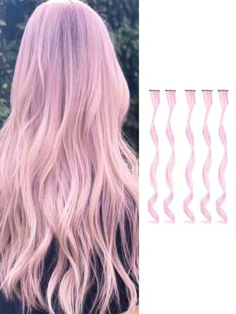 5pcs Colorful Hair Extensions, Straight Clip-In Highlight Synthetic Hairpieces For Daily Party Costume, Cosplay & Y2K Style Girls