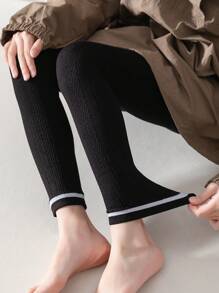 1 件儿童条纹印花踝长紧身裤，适合所有季节 - 黑色 - 查看 4