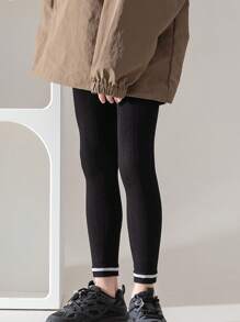 1 件儿童条纹印花踝长紧身裤，适合所有季节 - 黑色 - 查看 1