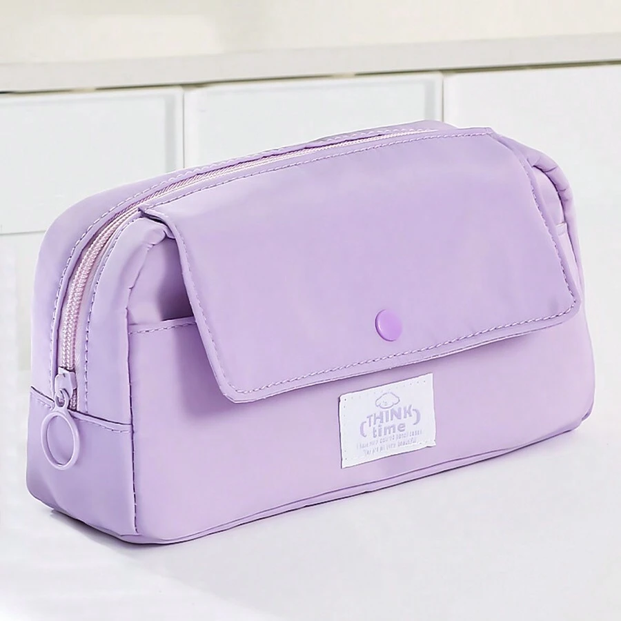 1入組可愛卡通大容量鉛筆盒，日韓學生鉛筆盒，男女鉛筆盒，多功能，簡約鉛筆盒，化妝盒，洗漱盒，筆袋，簡約鉛筆盒 - 紫色 - 查看 1