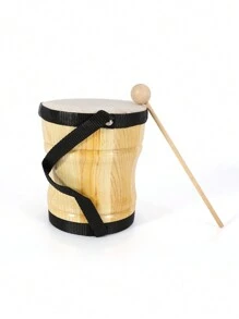 加厚羊皮手鼓，帶鼓槌打擊樂器，持久耐用且聲音高亢，適用於打擊乐器如邦戈鼓和康加鼓，天然木質鼓體和光滑表面磨光 - 米色 - 查看 4