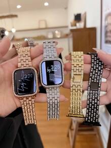 1 件时尚奢华钻石镶嵌金属表带，兼容 Ultra1/2/3/SE/Series11/10/9/8/7/6/5/4/3/2/1 38/40/41/42/44/45/46/49 毫米，适合女士（仅限表带） - 銀色 - 查看 9