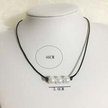 1pc Beaded Pearl Wax Rope Leather Necklace - A Bead - View 4