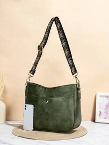 Retro Style Bucket Bag For Women, Strap Crossbody Bag, Vagan Leather Hobo Bag With Guitar Strap Wide Embroidered Purse Straps For Women - Perfect For Crossbody Bags, Gym Bags, Totes, And More!